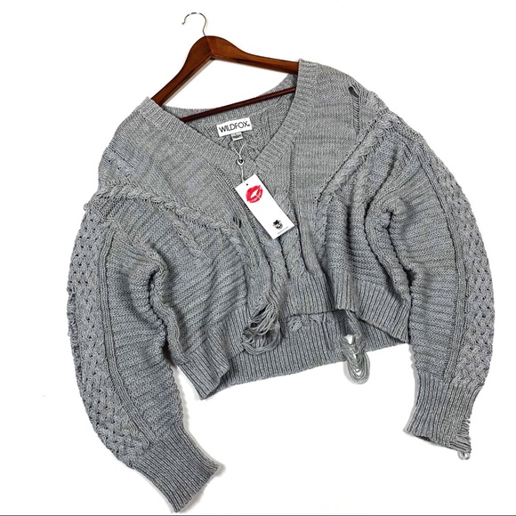 Wildfox Sweaters - Wildfox grey distressed chunky knit sweate…